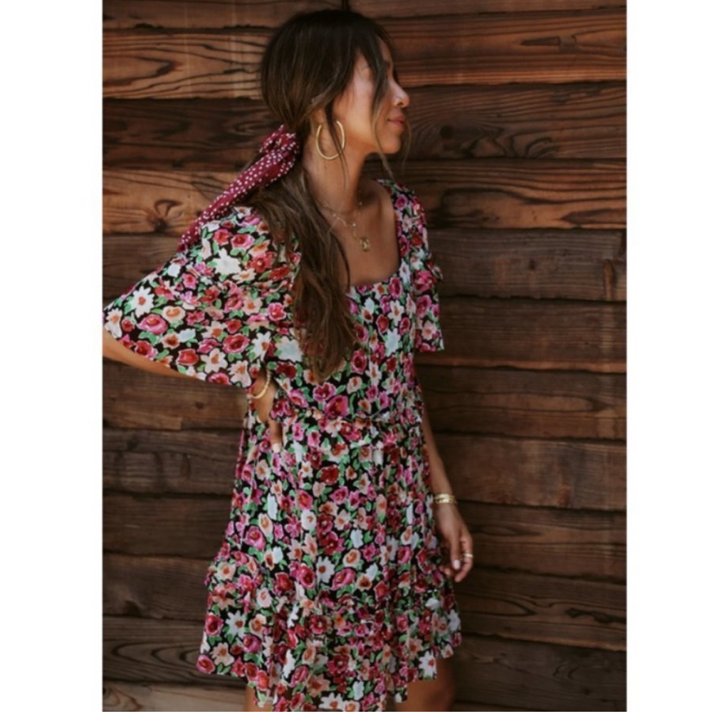Sezane Floral Mini Dress - Pink and Green